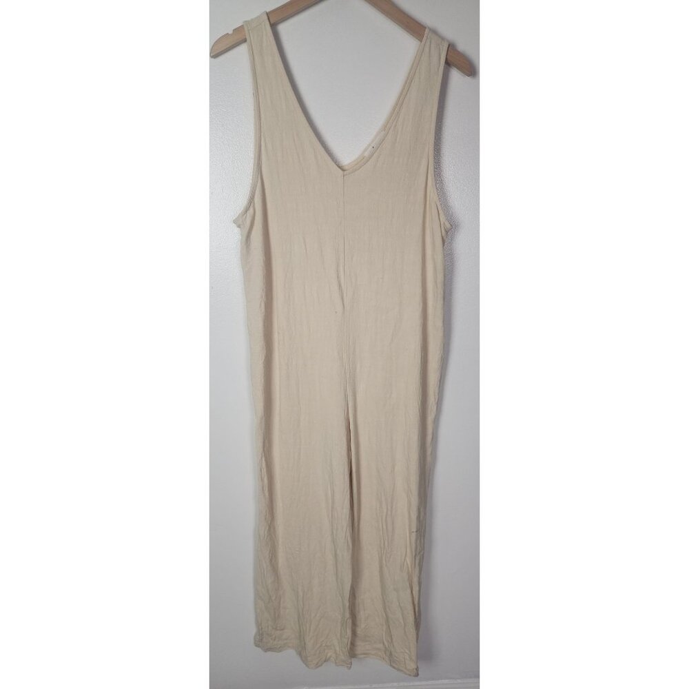Carly Jean Women's Sz. M Ivory Linen Blend Tank Jumpsuit